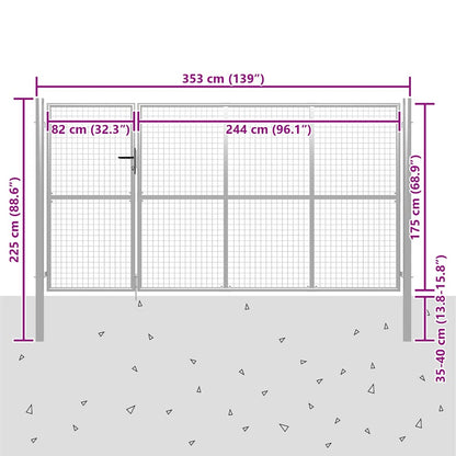 vidaXL Garden Gate Steel 350x175 cm Silver 5