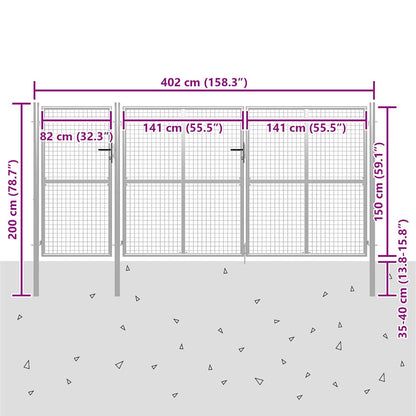vidaXL Garden Gate Steel 400x150 cm Silver 5