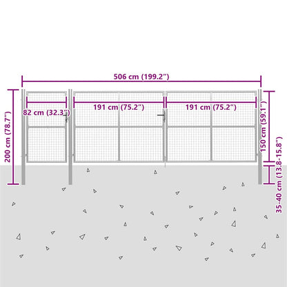 vidaXL Garden Gate Steel 500x150 cm Silver 5