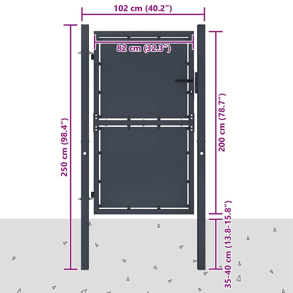 vidaXL Garden Gate Steel 100x200 cm Anthracite 4