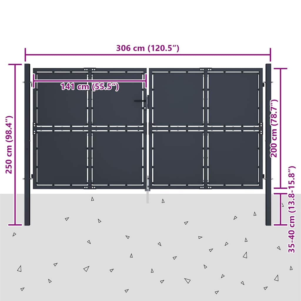 144528 vidaXL Garden Gate Steel 300x200 cm Anthracite 5