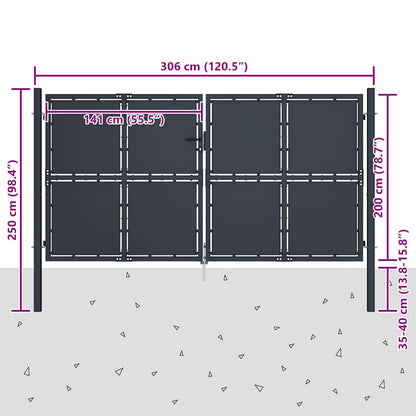 144528 vidaXL Garden Gate Steel 300x200 cm Anthracite 5