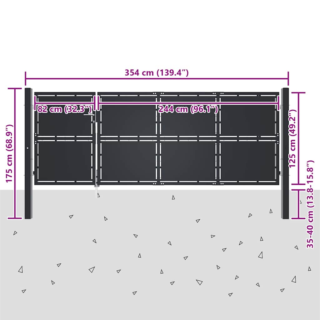 vidaXL Garden Gate Steel 350x125 cm Anthracite 6