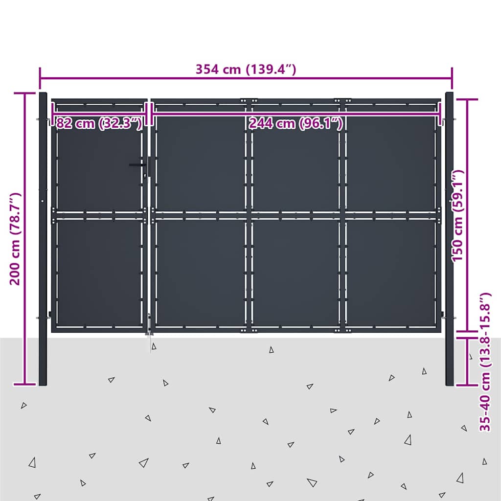 144538 vidaXL Garden Gate Steel 350x150 cm Anthracite 5