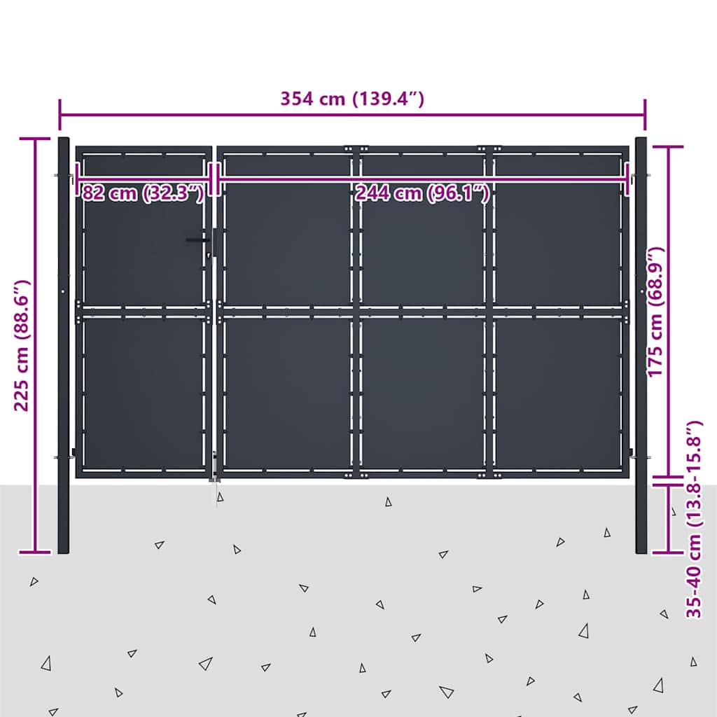 144539 vidaXL Garden Gate Steel 350x175 cm Anthracite 5