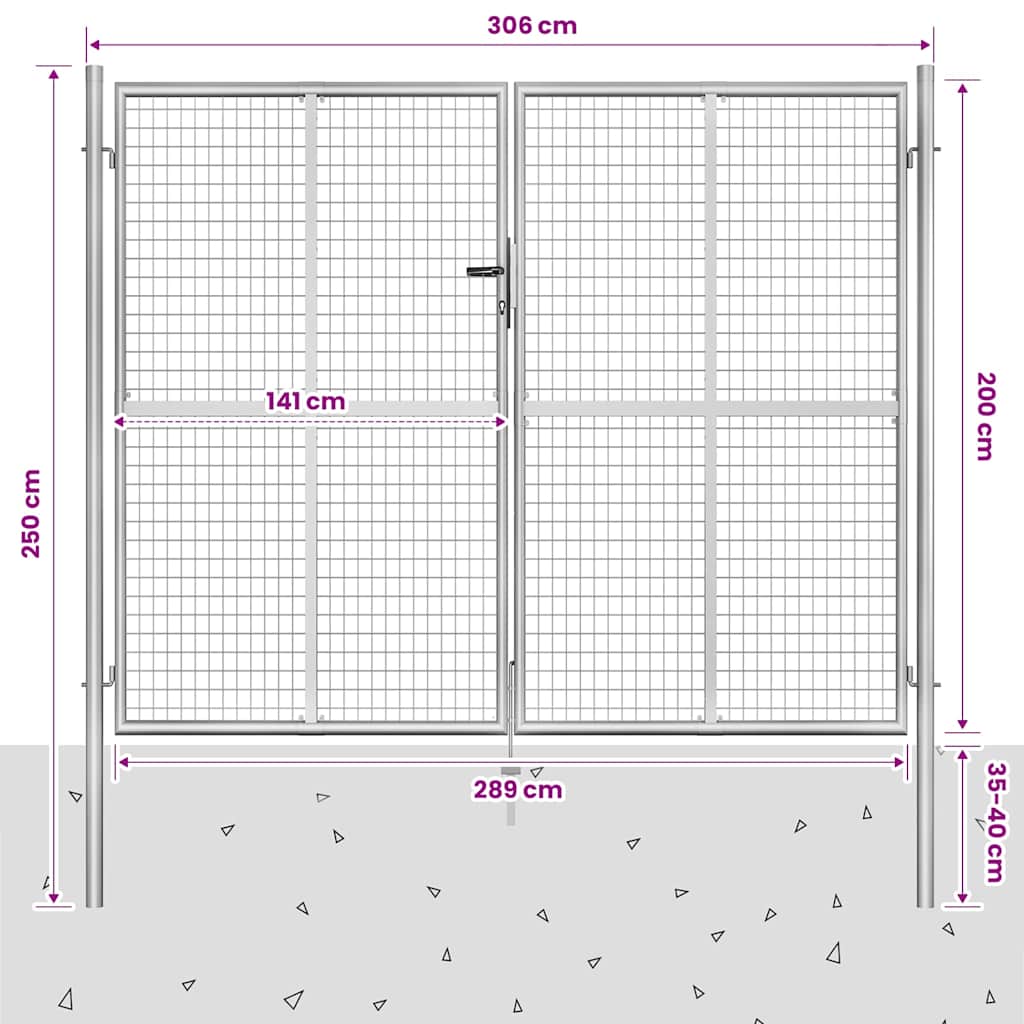vidaXL Garden Gate Galvanised Steel 306x200 cm Silver 5