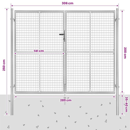 vidaXL Garden Gate Galvanised Steel 306x200 cm Silver 5