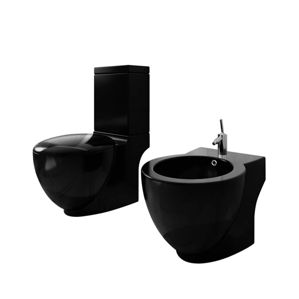 Stand Toilet & Bidet Set Black Ceramic 1