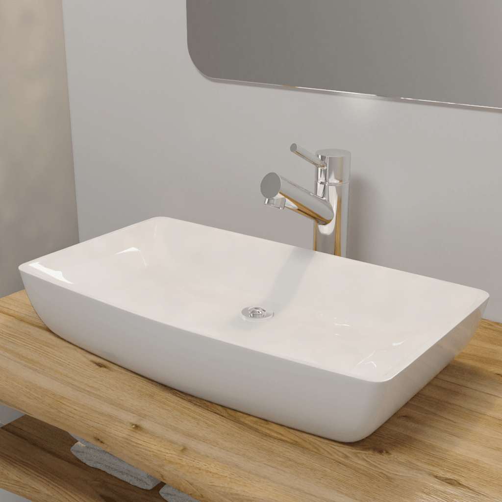 Ceramic Bathroom Sink Basin Rectangular White