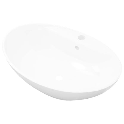 Luxury Ceramic Basin Oval with Overflow White 58.5 cm 39 cm