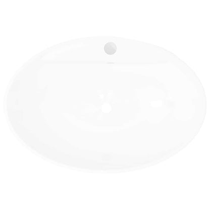 Luxury Ceramic Basin Oval with Overflow White 58.5 cm 39 cm