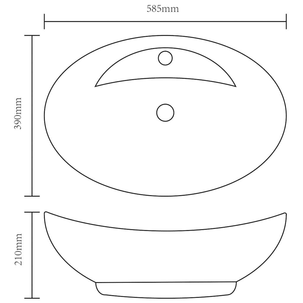 Luxury Ceramic Basin Oval with Overflow White 58.5 cm 39 cm