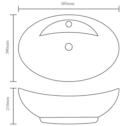 Luxury Ceramic Basin Oval with Overflow White 58.5 cm 39 cm