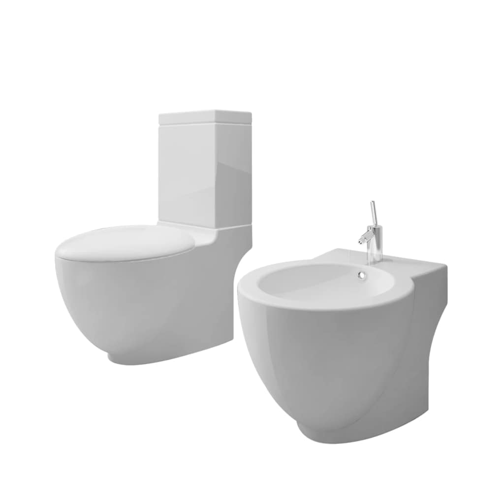 White Ceramic Toilet & Bidet Set 1