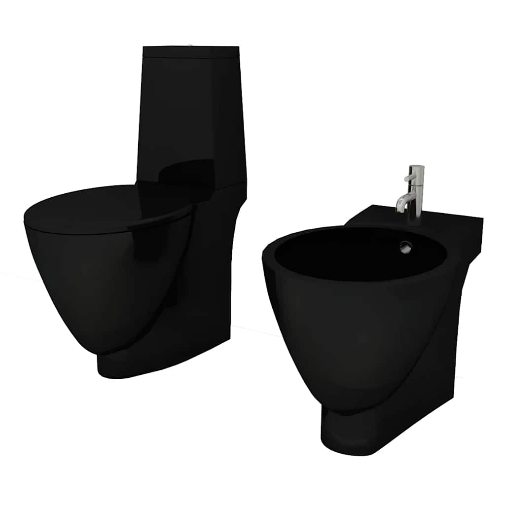 Black Ceramic Toilet & Bidet Set 2