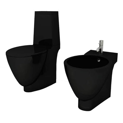 Black Ceramic Toilet & Bidet Set 2