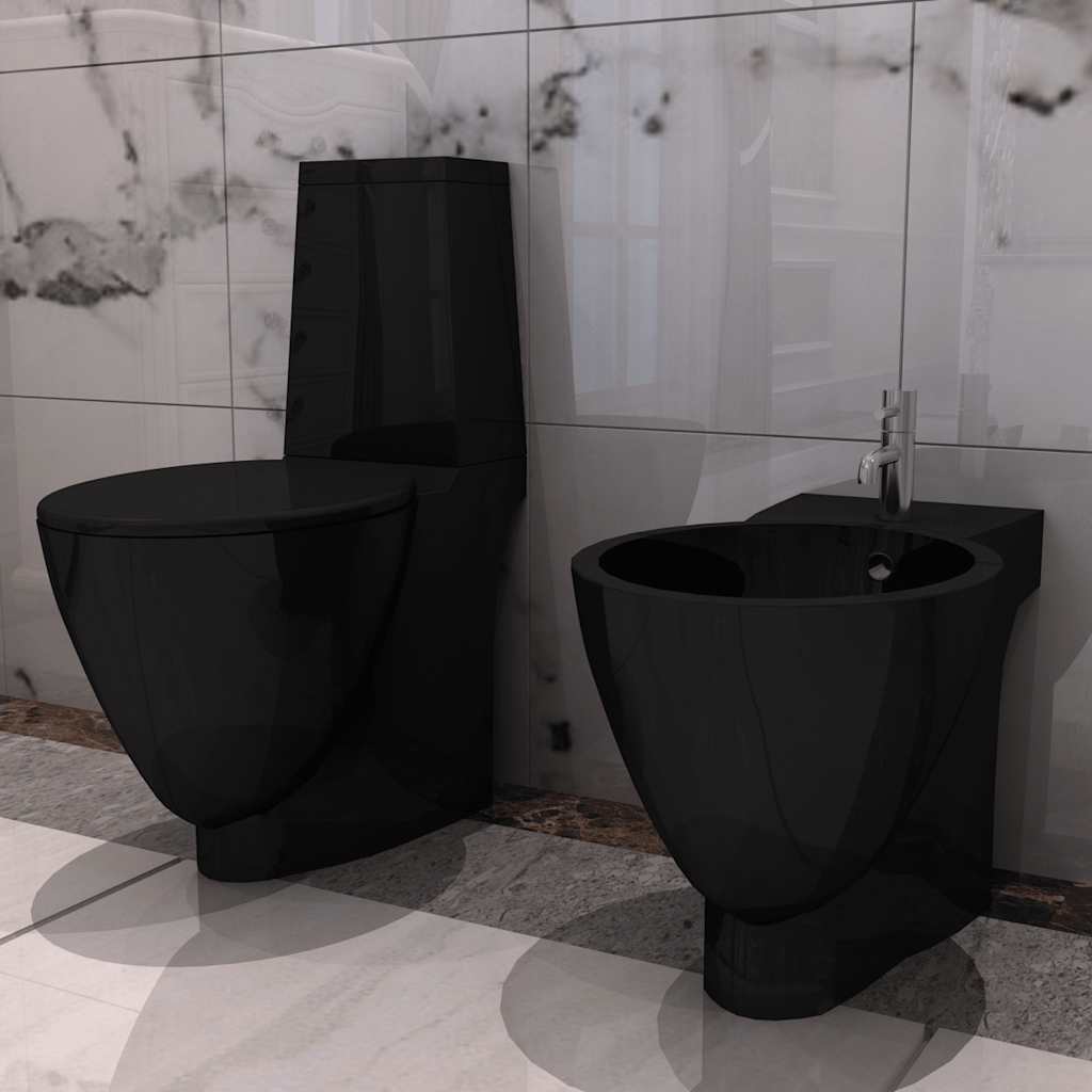 Black Ceramic Toilet & Bidet Set 1
