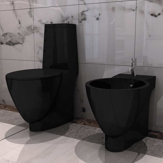 Black Ceramic Toilet & Bidet Set 1