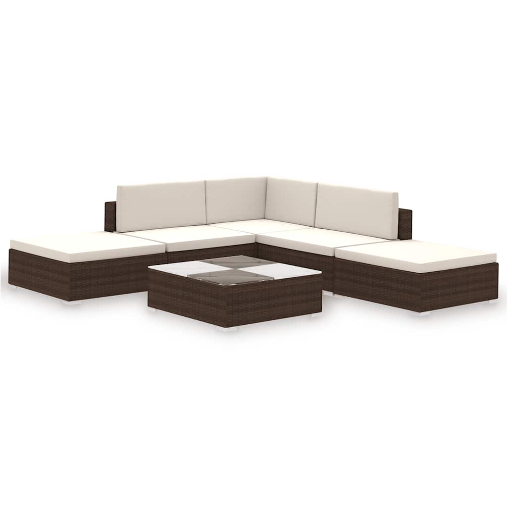 vidaXL 6 Piece Garden Lounge Set with Cushions Poly Rattan Brown 2
