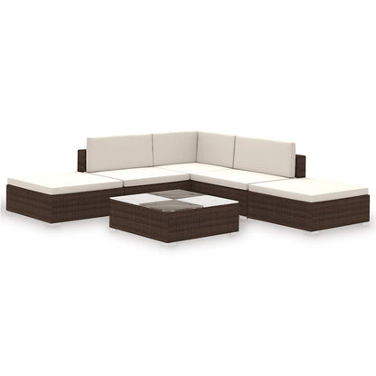 vidaXL 6 Piece Garden Lounge Set with Cushions Poly Rattan Brown 2
