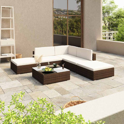 vidaXL 6 Piece Garden Lounge Set with Cushions Poly Rattan Brown 1