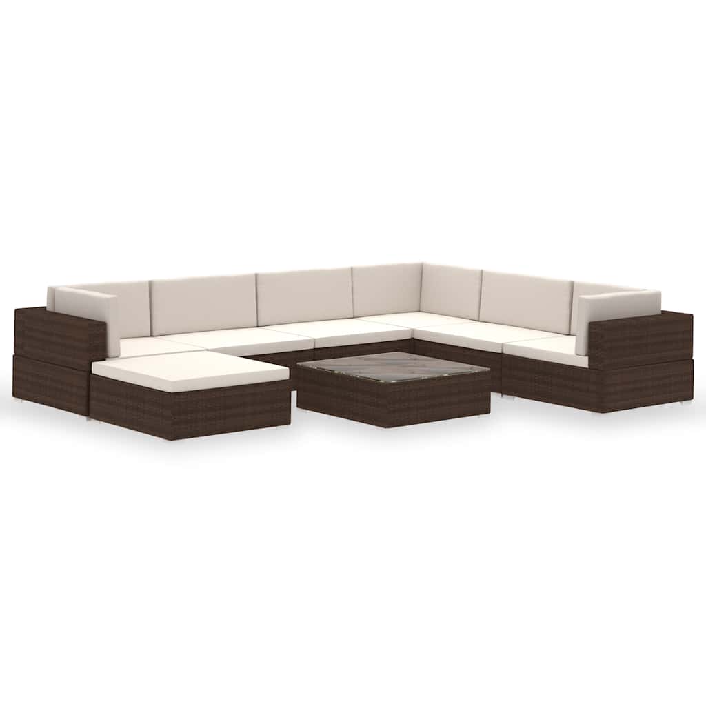 41270 vidaXL 8 Piece Garden Lounge Set with Cushions Poly Rattan Brown 2