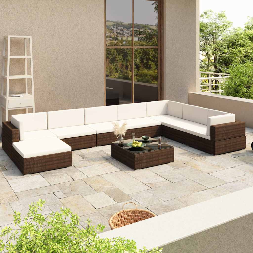 41270 vidaXL 8 Piece Garden Lounge Set with Cushions Poly Rattan Brown 1