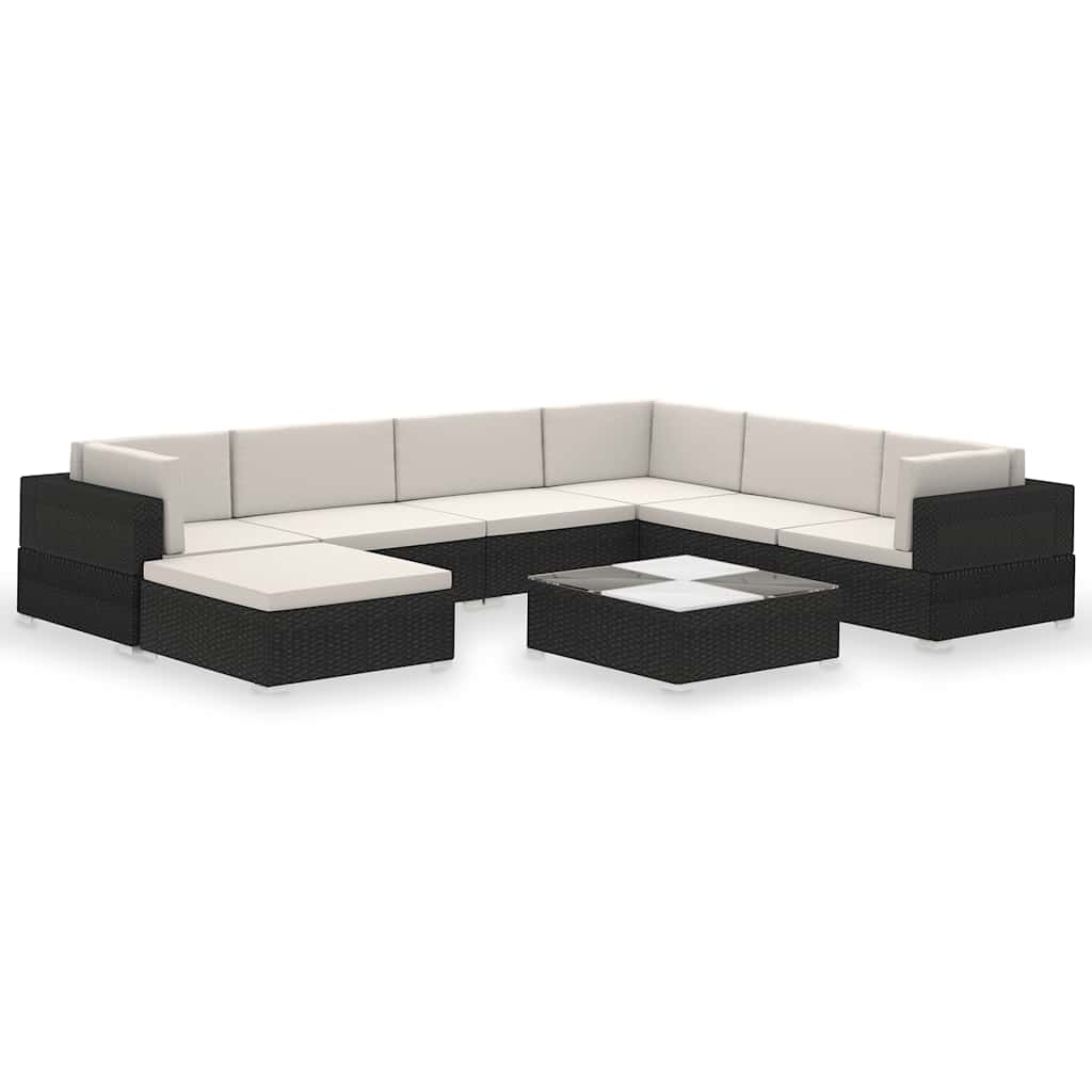 vidaXL 8 Piece Garden Lounge Set with Cushions Poly Rattan Black 2