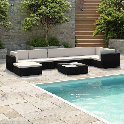 vidaXL 8 Piece Garden Lounge Set with Cushions Poly Rattan Black 1