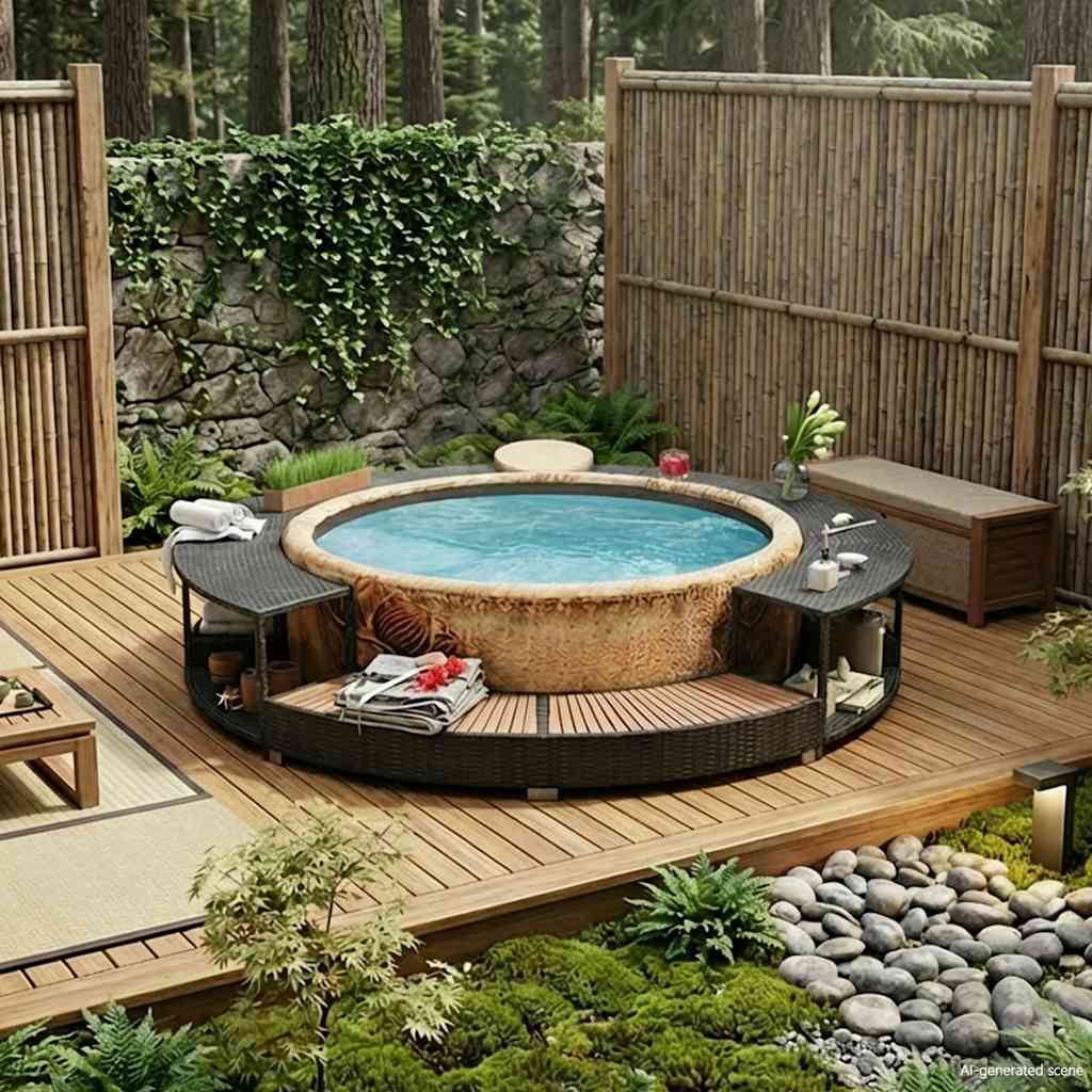 Hot Tub Surround Poly Rattan Black