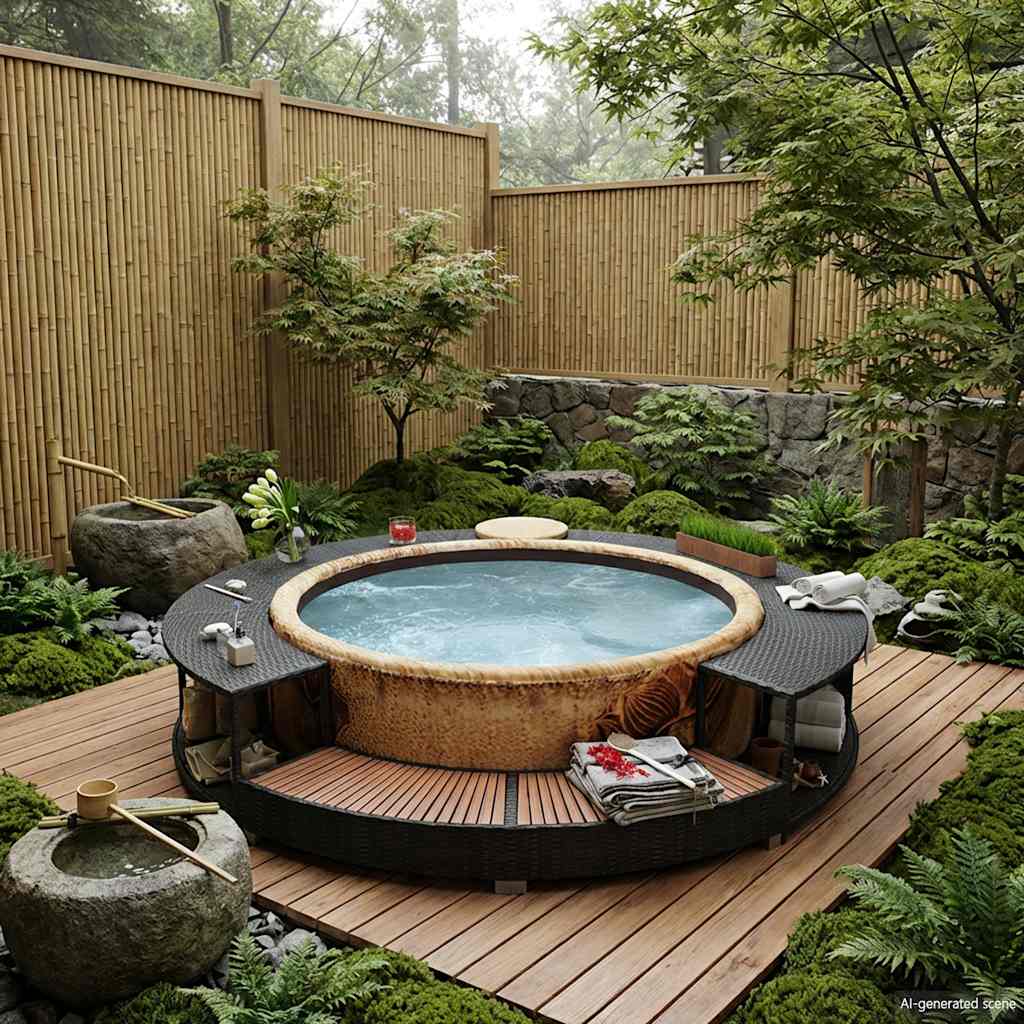 vidaXL Hot Tub Surround Black Poly Rattan 1