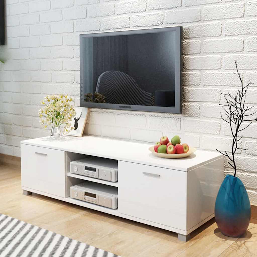 TV Cabinet 120x40,5x35 cm Engineered Wood High gloss white 140 cm