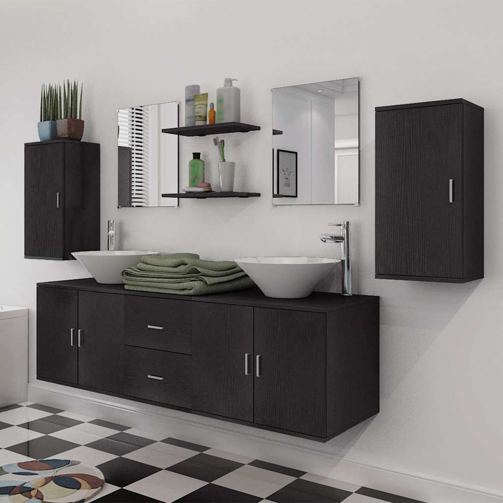 Nine Bathroom Furniture Set with Basin with Tap Black Model 2