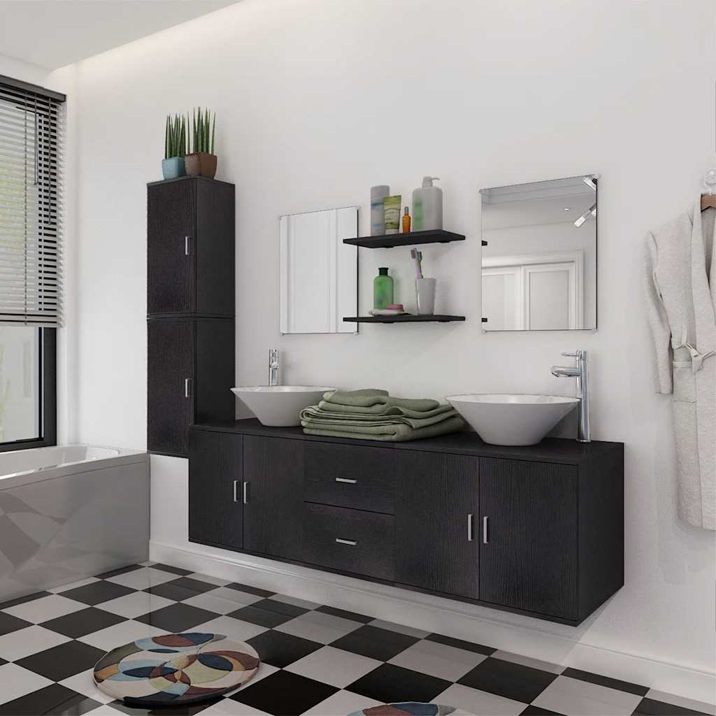 Nine Bathroom Furniture Set with Basin with Tap Black Model 2