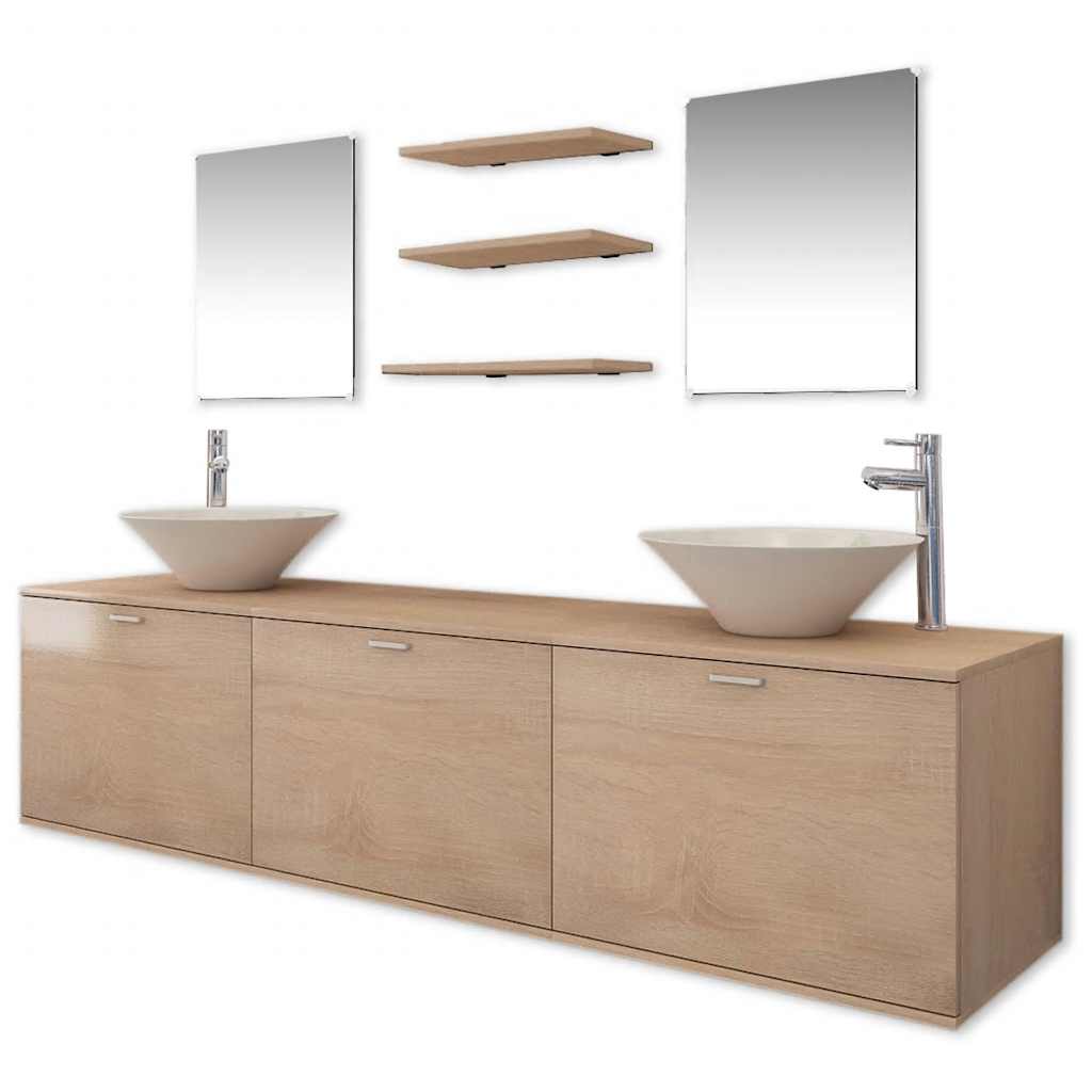 Nine Bathroom Furniture Set with Basin with Tap Beige Model 4