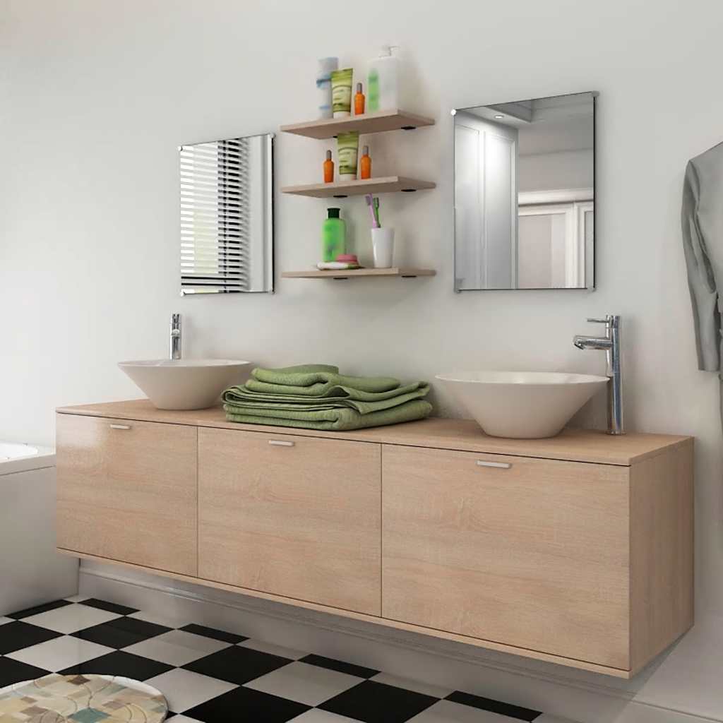 Nine Bathroom Furniture Set with Basin with Tap Beige Model 4