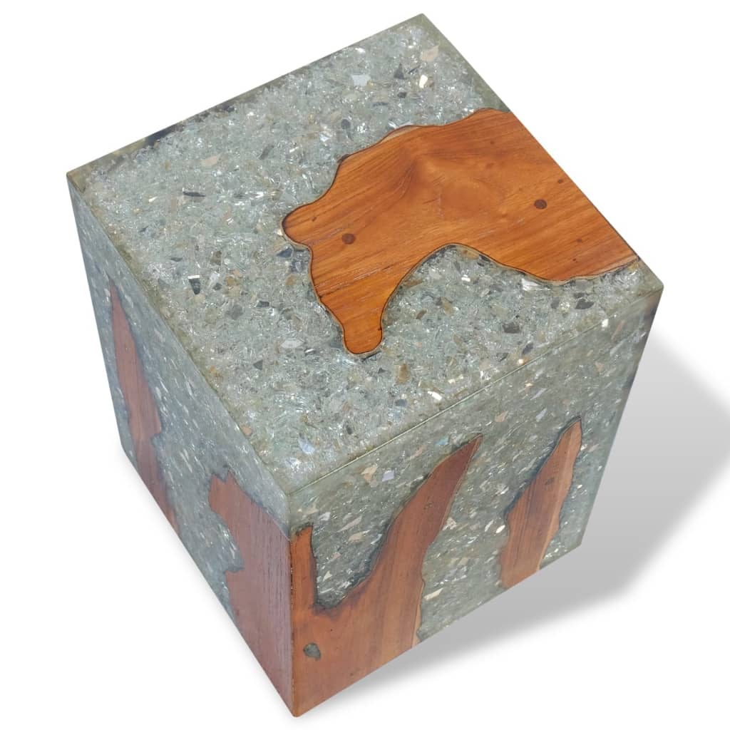 vidaXL Stool Solid Teak Wood and Resin