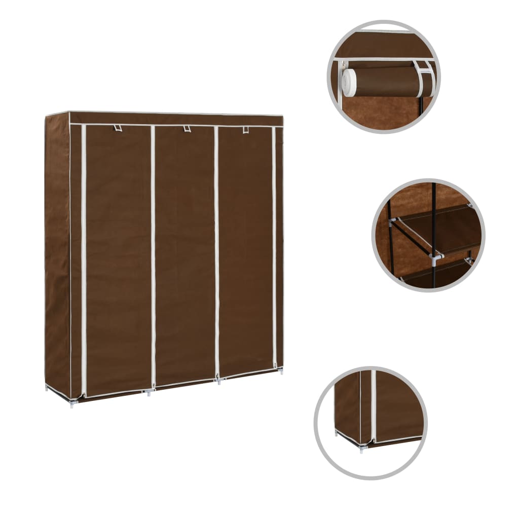 vidaXL Wardrobe with Compartments and Rods Brown 150x45x175 cm Fabric