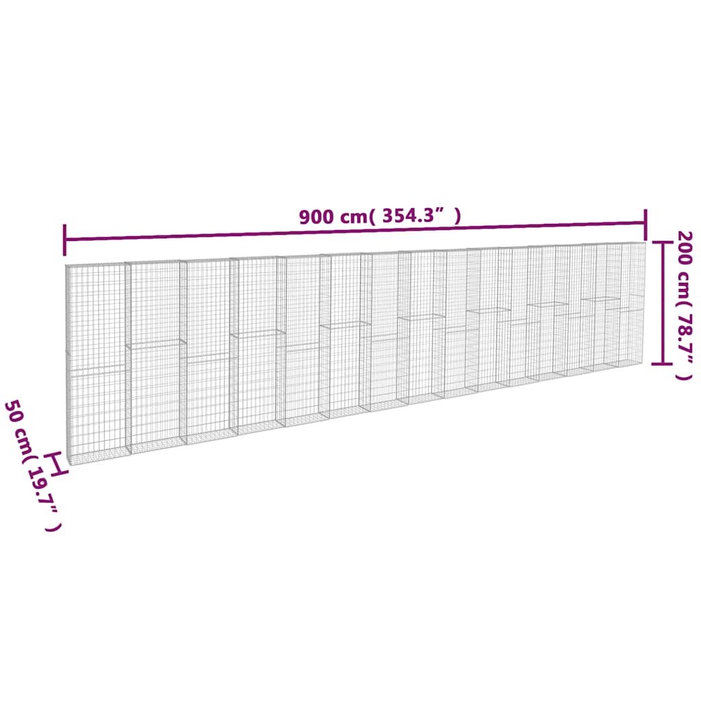 vidaXL Gabion Wall with Covers Galvanised Steel 900x50x200 cm 6