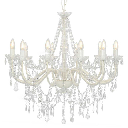 Chandelier with Beads 12 x E14 Bulbs White Ø 80 x 75 cm