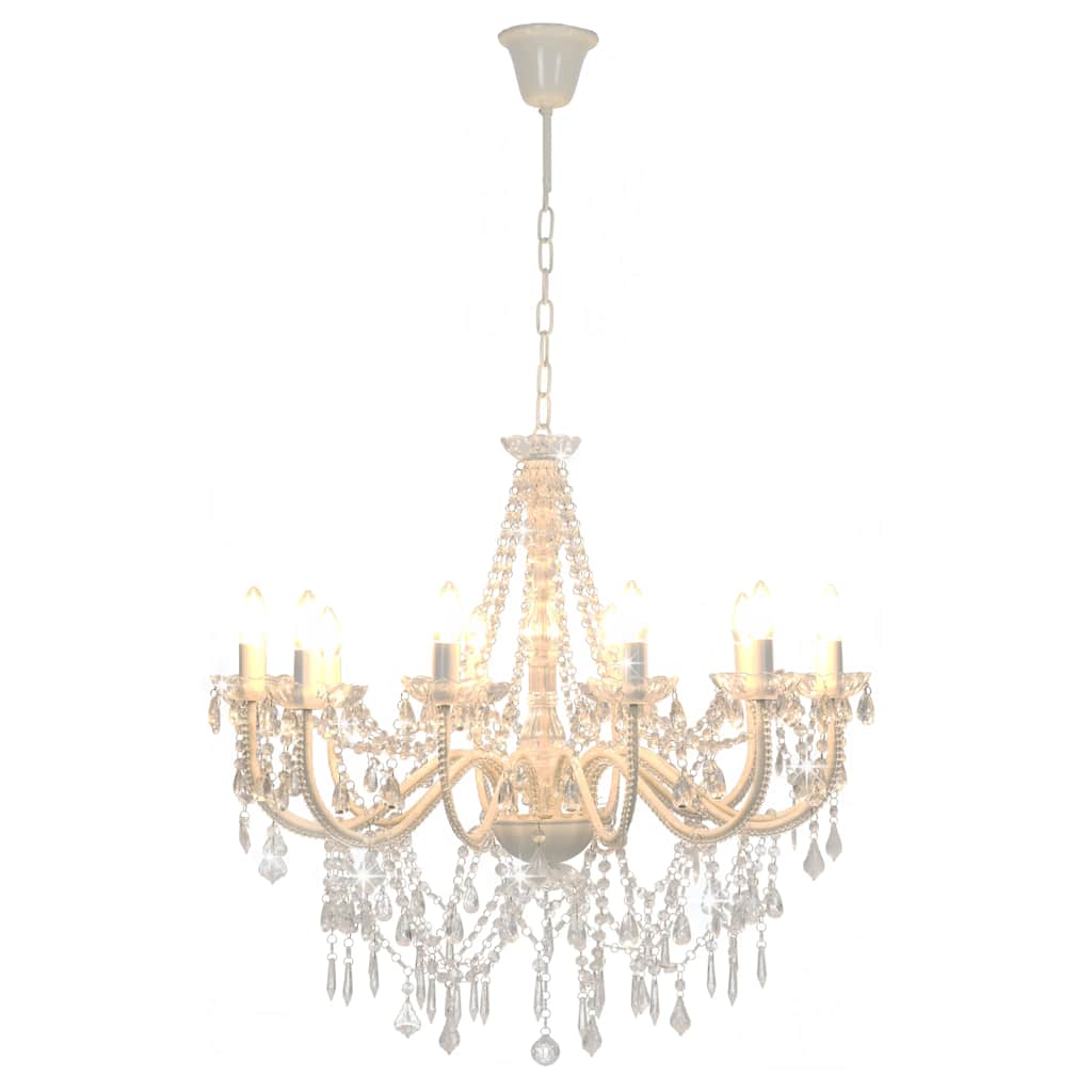 Chandelier with Beads 12 x E14 Bulbs White Ø 80 x 75 cm