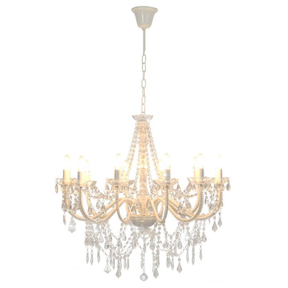 Chandelier with Beads 12 x E14 Bulbs White Ø 80 x 75 cm