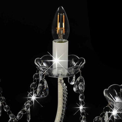 Chandelier with Beads 12 x E14 Bulbs White Ø 80 x 75 cm
