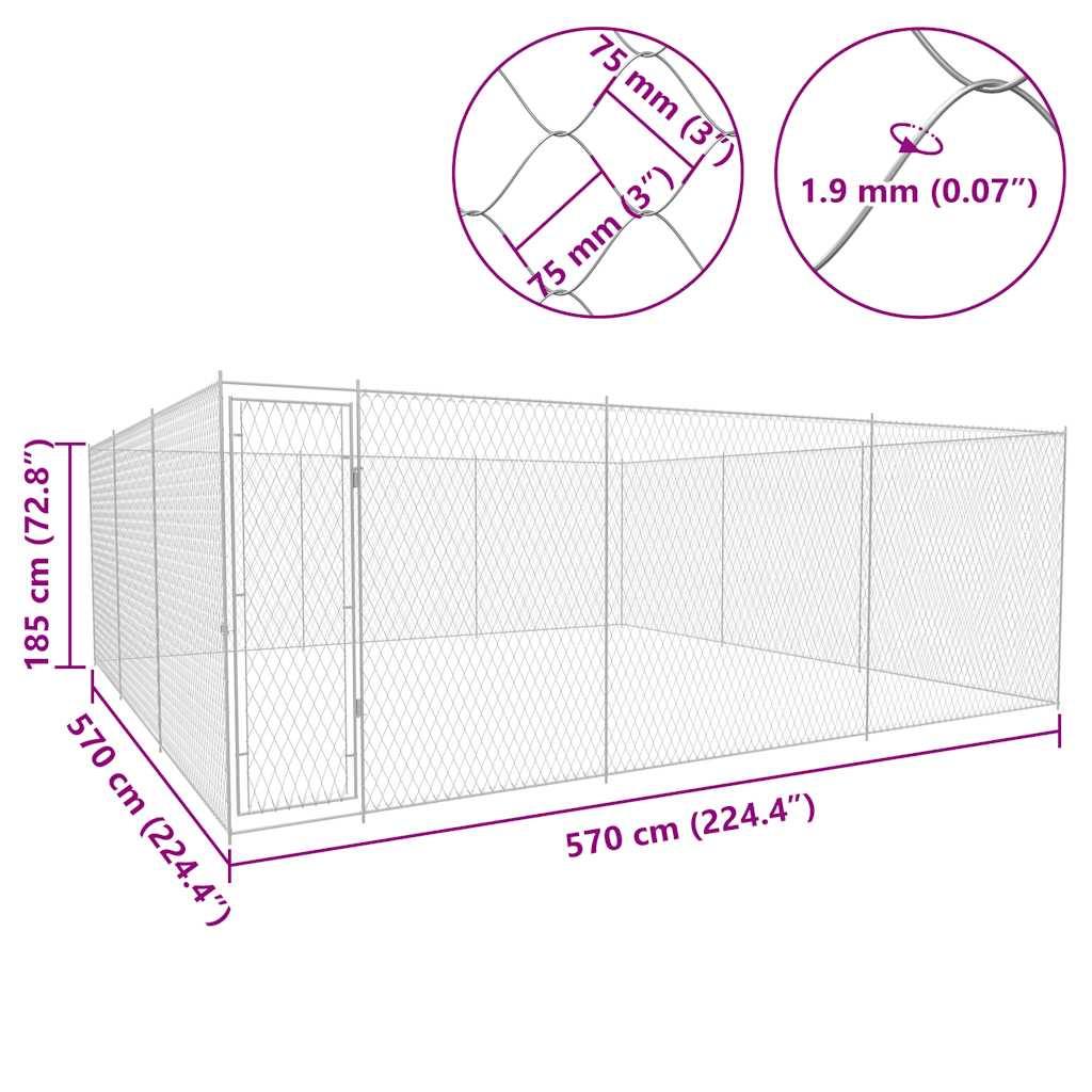 vidaXL Outdoor Dog Kennel Galvanised Steel 570x570x185 cm 5