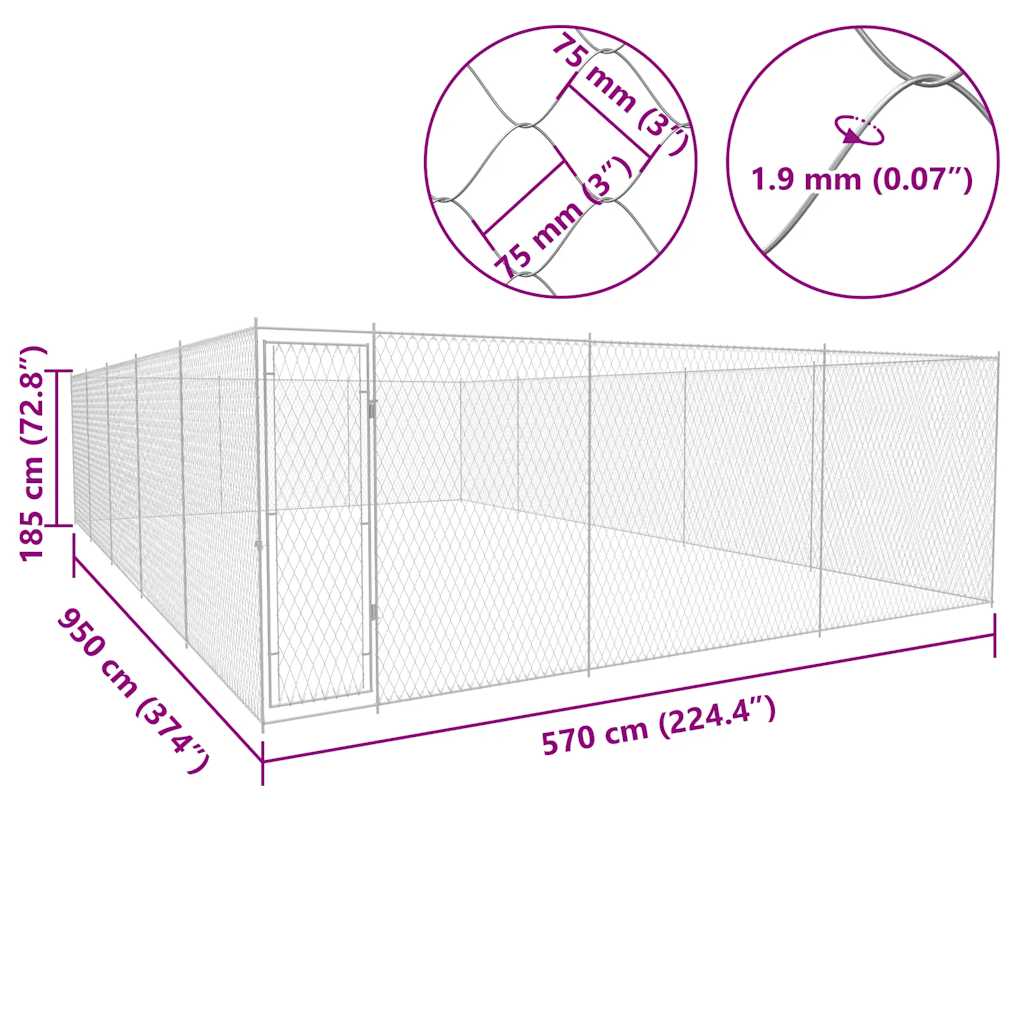 145036 vidaXL Outdoor Dog Kennel Galvanised Steel 950x570x185 cm 5