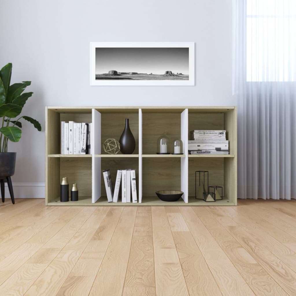 vidaXL Book Cabinet/TV Cabinet White and Sonoma Oak 36x30x114 cm Engineered Wood