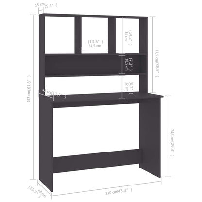 Desk with Shelves 110x45x157 cm Engineered Wood Grey