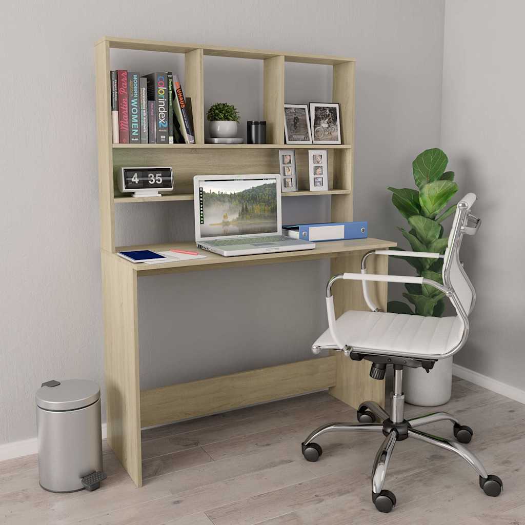 Desk with Shelves 110x45x157 cm Engineered Wood Sonoma oak