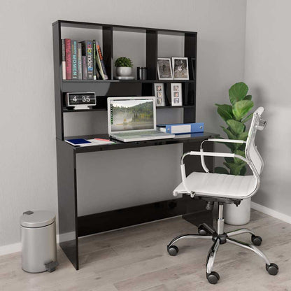 Desk with Shelves 110x45x157 cm Engineered Wood High gloss black