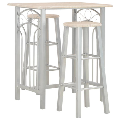 3 Piece Bar Set Wood and Steel Oak and grey 2